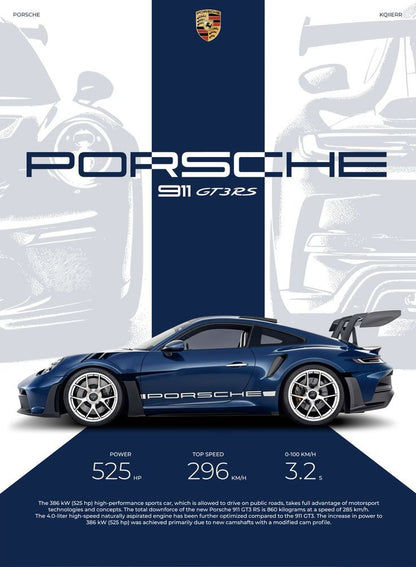 Porsche 911 GT3 RS Blue Poster