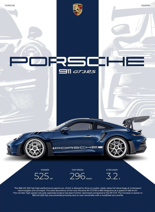 Porsche 911 GT3 RS Blue Poster